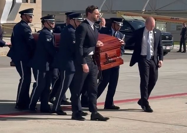 Vance stood front and center as he and members of the National Guard carried Charlie Kirk's coffin to Air Force Two on Thursday