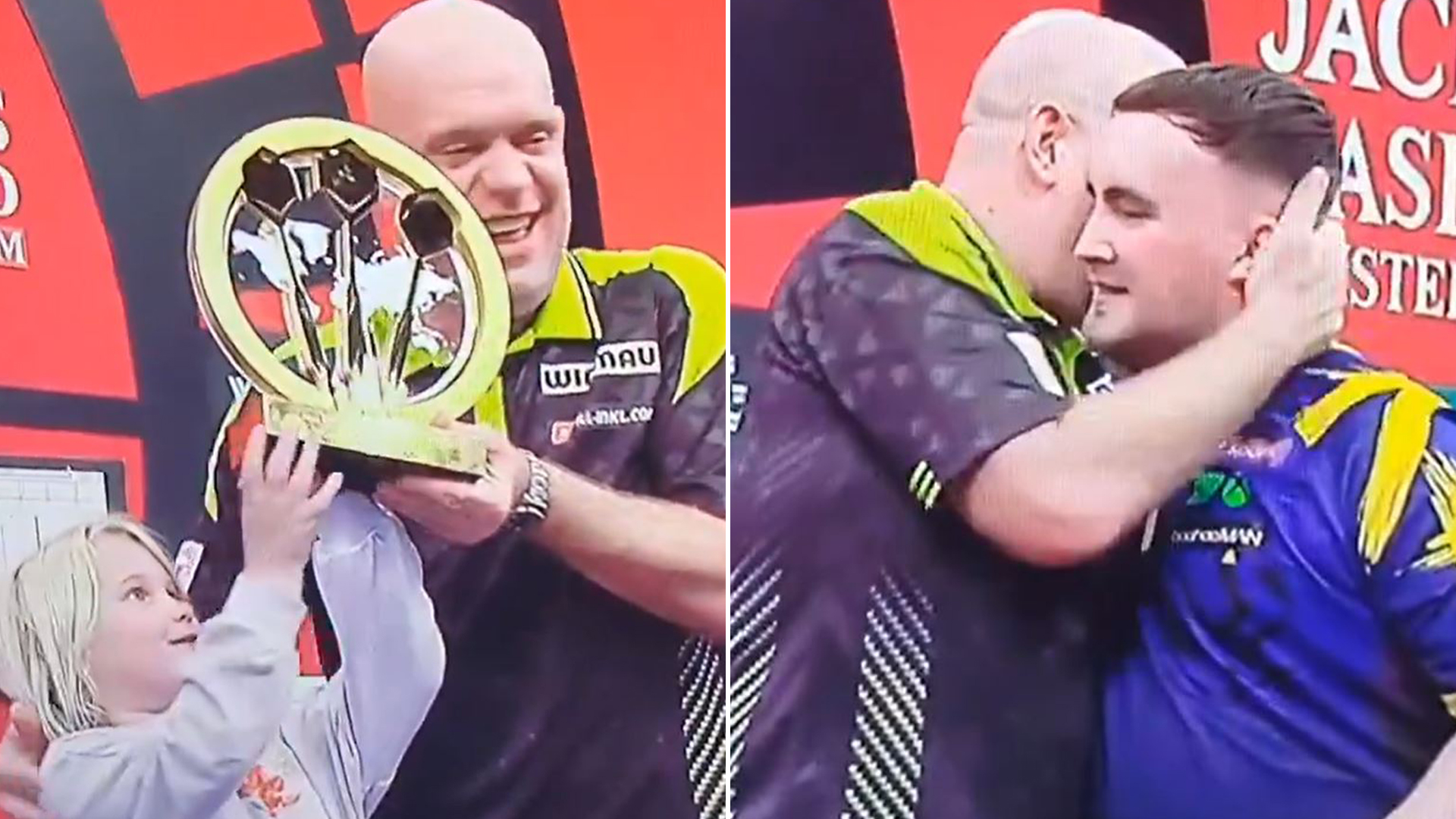 Michael van Gerwen’s daughter lifts tearful star’s trophy as he beats Luke Littler for first title since marriage split