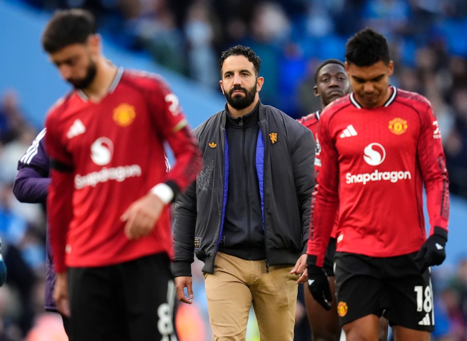 Ruben Amorim, Manchester United manager, looking dejected after a match.