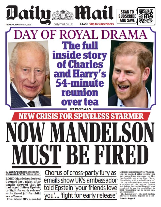 How the Daily Mail called out 'doomed' Mandelson on Thursday morning - shortly before Downing Street decided to sack him