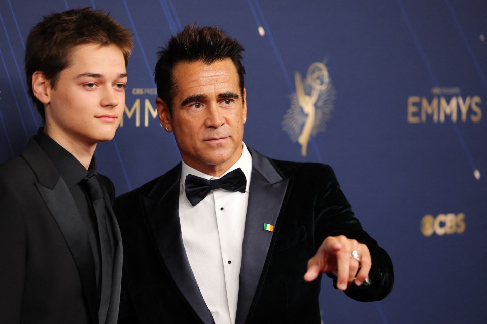 Colin Farrell and his son Henry Farrell at the Emmy Awards.