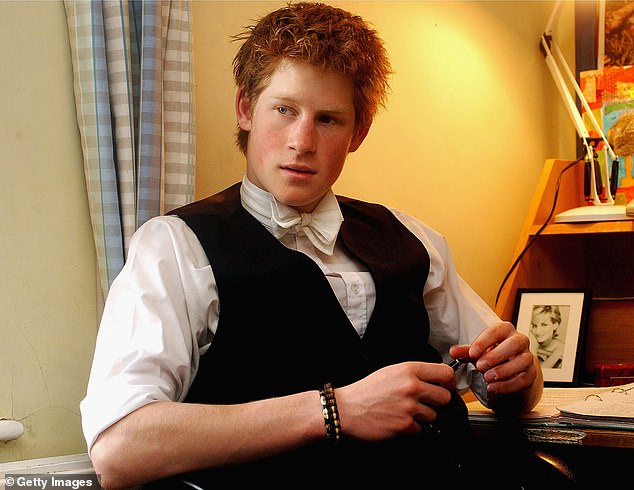 Harry at Eton in 2003. According to Nicholl it was around this time that the prince had his 'wrists slapped' to try and entice Harry to work harder for his exams but he would not listen