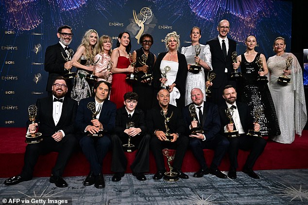 The cast and crew of Adolescence celebrate after winning eight Emmys