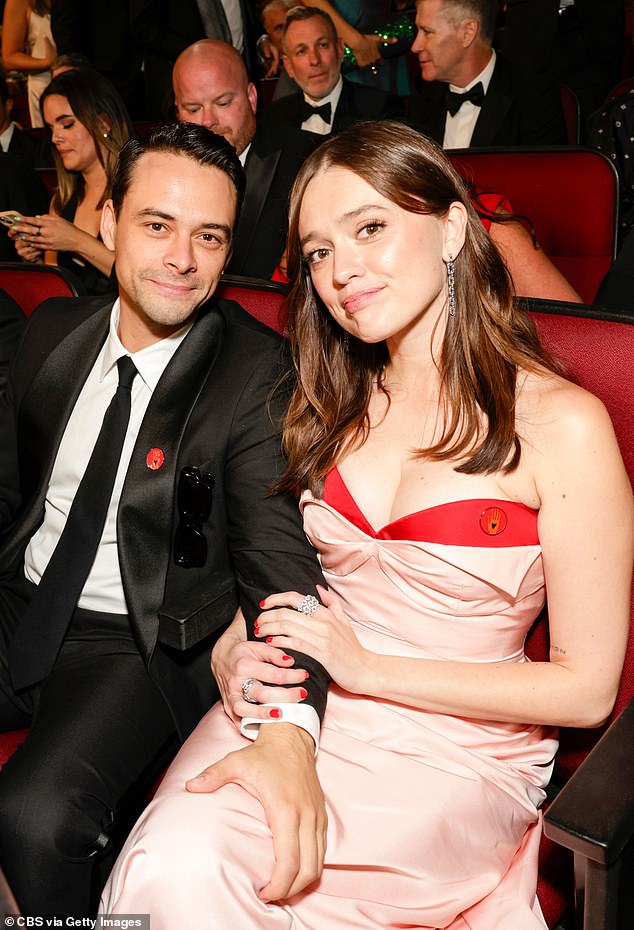 Aimee Lou Wood put on a cosy display with boyfriend Adam Long. She lost out after being nominated for her role in The White Lotus