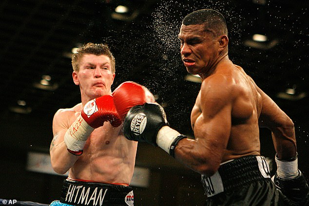 Ricky Hatton lands a right to the face of Juan Urango in the fourth round of their IBF Jr. welterweight title match in Las Vegas in 2007