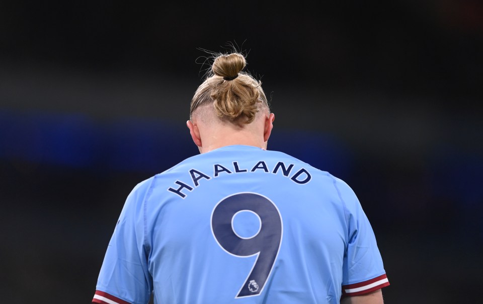 Erling Haaland's back, showing his name and number 9 jersey.