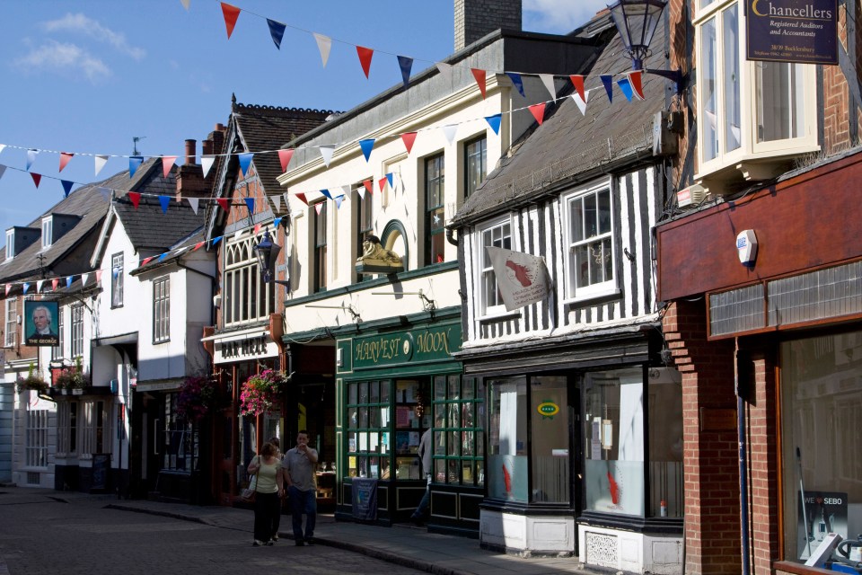 Hitchin town center in Hertfordshire, England.