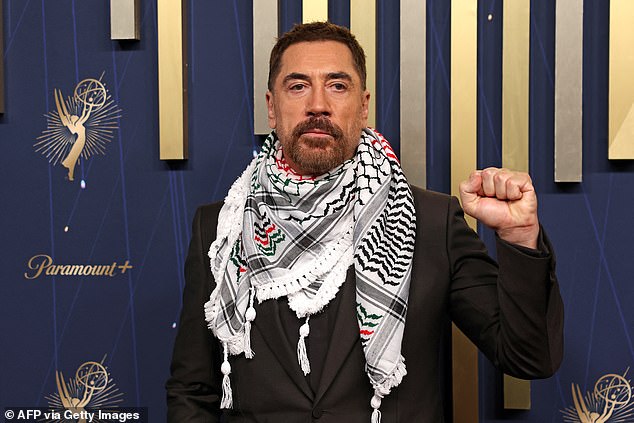 Javier Bardem, 56, was among the Hollywood stars to express their support for Palestine on Sunday at the show from the Peacock Theater at LA Live in Los Angeles