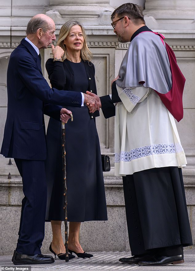 Prince Edward Duke of Kent and his daughter Lady Helen Taylor arrive at Westminster Cathedral on Monday night - the day before the funeral of the Duchess of Kent