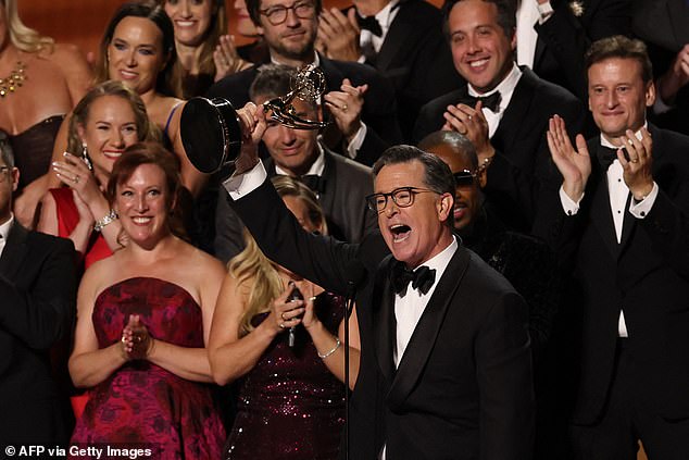 Stephen Colbert took home the sympathy statuette for Outstanding Talk Series for his recently canceled 'Late Show with Stephen Colbert'