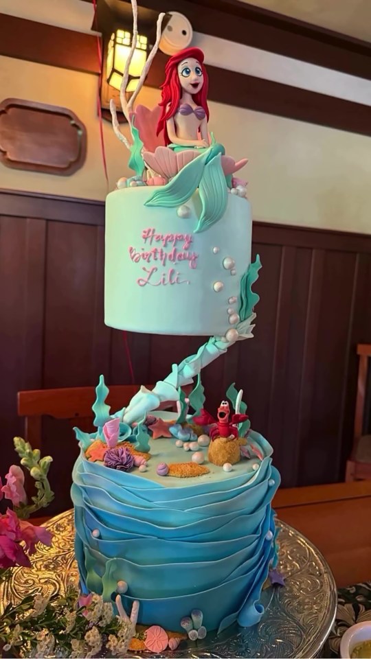 Two-tiered Little Mermaid birthday cake.