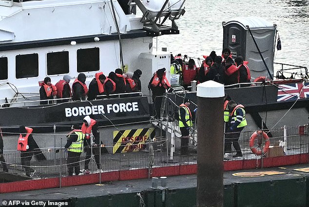 A migrant who arrived in Britain last month had been due to be sent back to Paris today (Pictured: Migrants attempt to cross the Channel in January)
