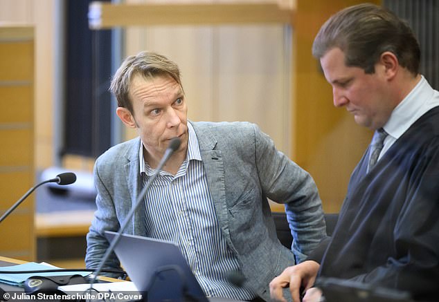 Pictured: Christian Brueckner sits in the courtroom during his trial at Braunschweig Regional Court, in Brunswick, Germany, Wednesday, April 3, 2024