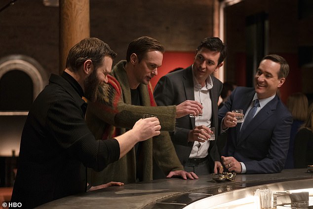 (L-R) Jóhannes Haukur Jóhannesson, Alexander Skarsgård, Braun and Macfadyen pictured in a key scene from the show's final episode