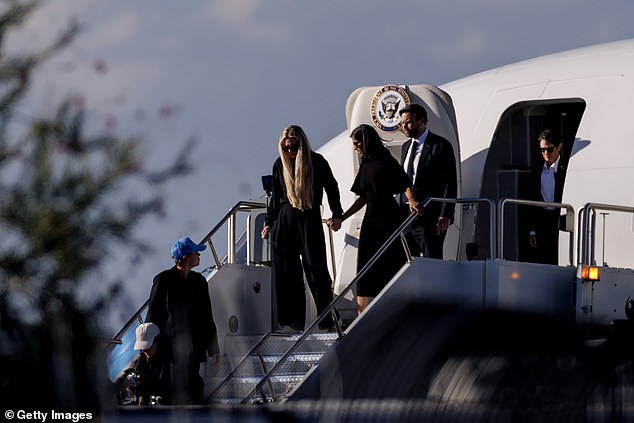 Erika praised President Donald Trump and Vice President J.D. Vance for the care they have shown in the wake of the tragic murder of her spouse. Pictured with Vance and second lady Usha Vance in Phoenix on Thursday