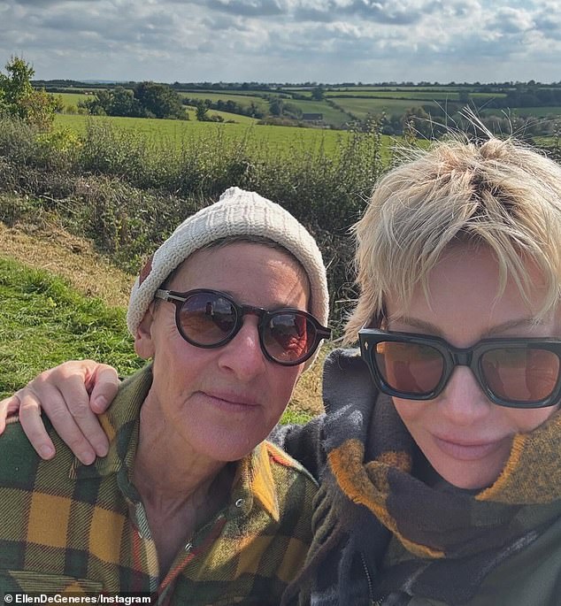 She moved to the UK with wife Portia De Rossi (pictured) in November 2024, the day before Donald Trump was elected for a second time