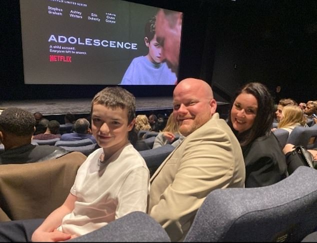 Owen Cooper pictured with his mother and father at a screening of Adolescence before the series turned into a viral hit