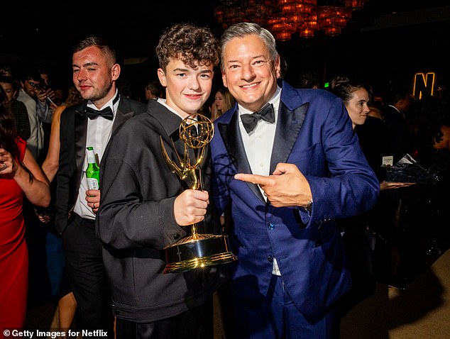 Ted Sarandos certainly seemed proud of Owen, as they posed together with the CEO of Netflix, who is worth an estimated $200m (£147m), pointing at the teen's statue