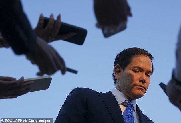 Marco Rubio speaks to the press as he departs Tel Aviv for Qatar following an official visit, at Ben Gurion International Airport, near Lod, Israel, September 16, 2025