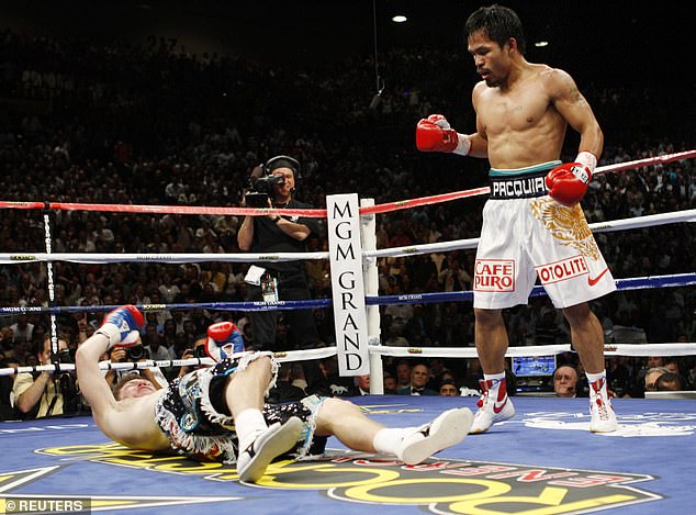 Ricky Hatton of Britain goes down in a TKO in the second round during his fight with Manny Pacquiao of the Philippines. The Hitman said the defeat left him suicidal