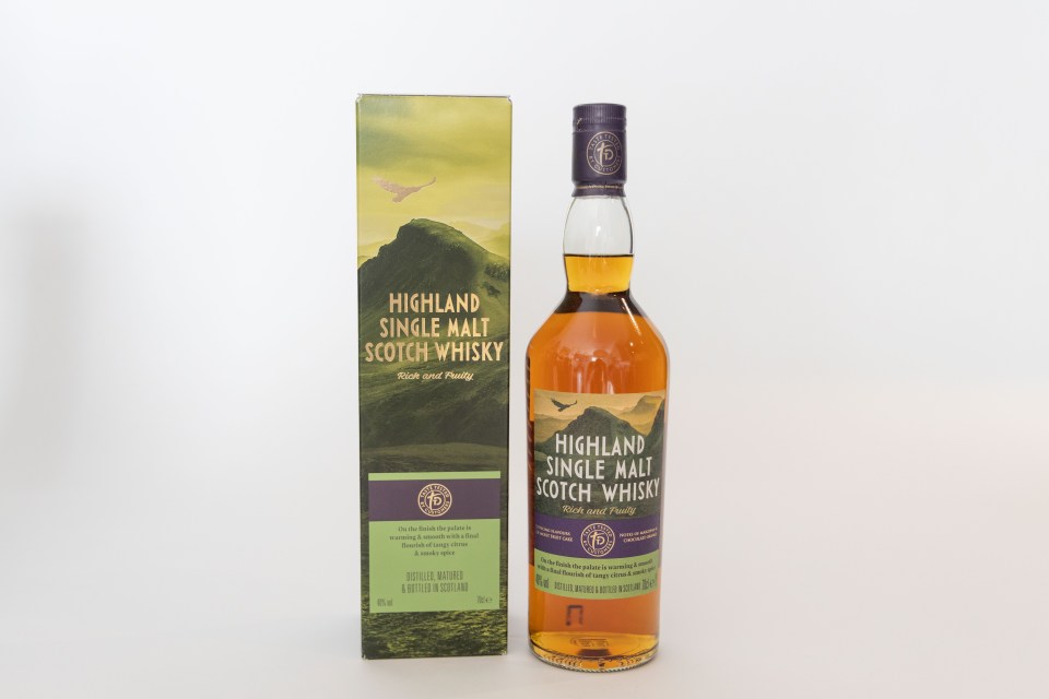 Bottle and box of Highland Single Malt Scotch Whisky.