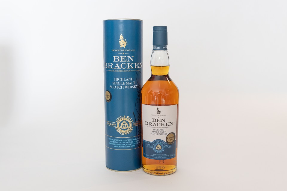 Ben Bracken Highland Single Malt Scotch Whisky bottle and tube.
