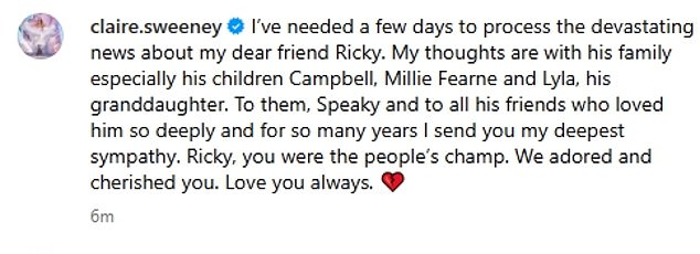 Sharing a video montage of her ex partner on Instagram to the soundtrack of Elvis Presley's If I Can Dream, the actress wrote: 'I’ve needed a few days to process the devastating news'