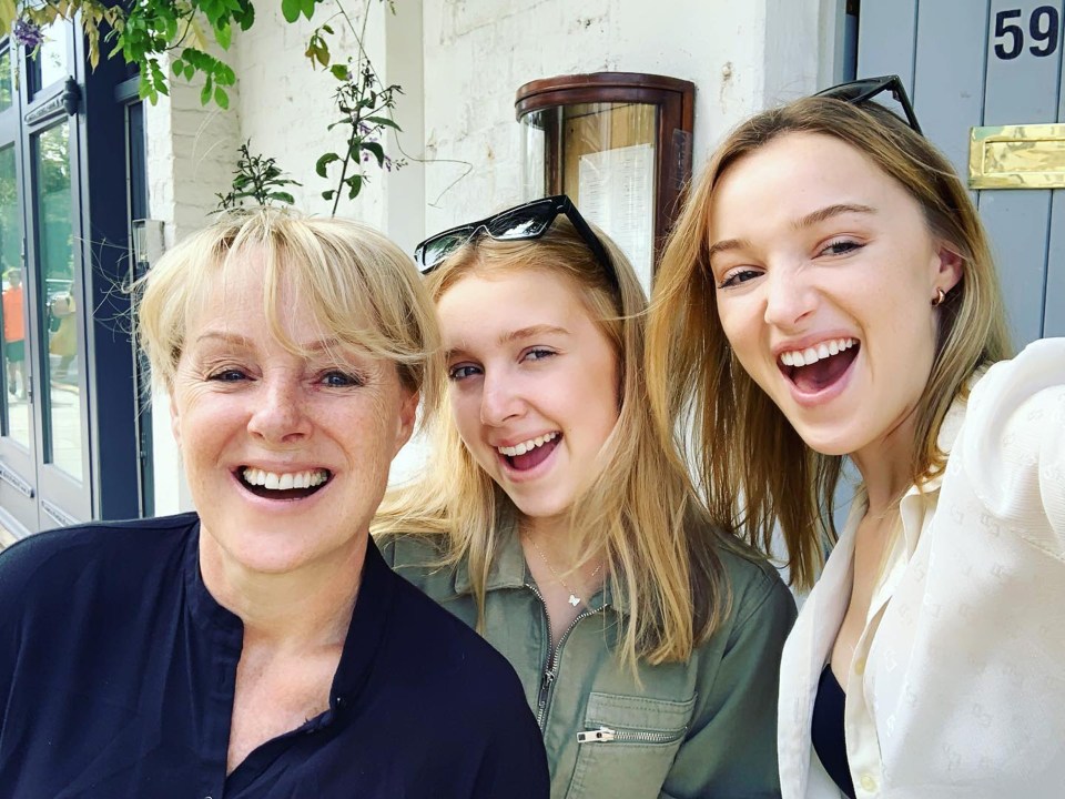 Sally Dynevor with daughters Harriet and Phoebe.