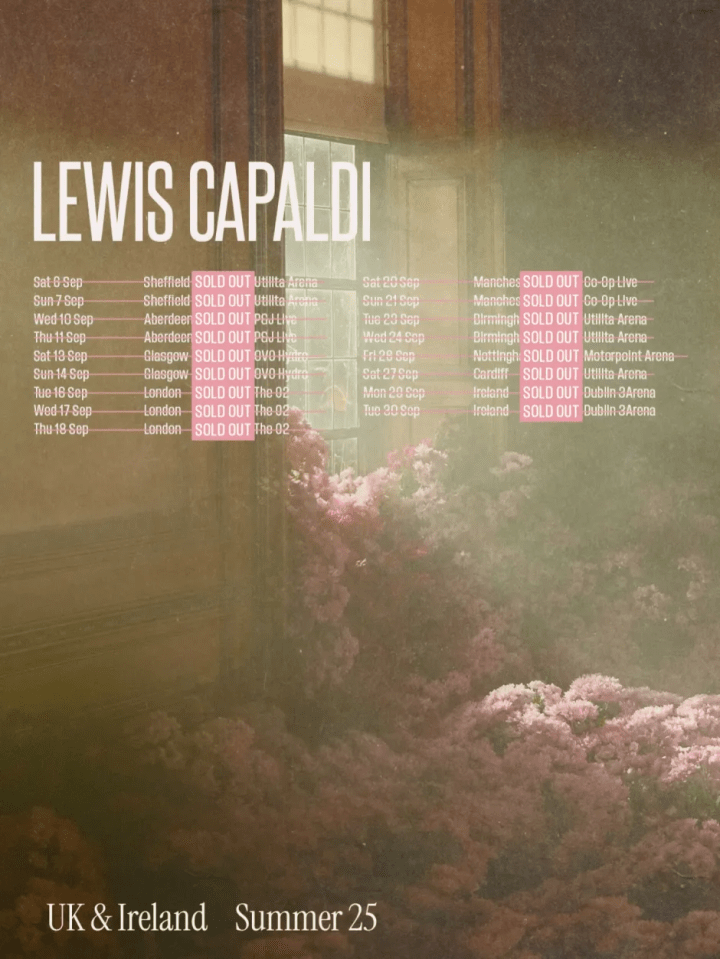 Lewis Capaldi's sold-out UK and Ireland Summer 25 tour dates.