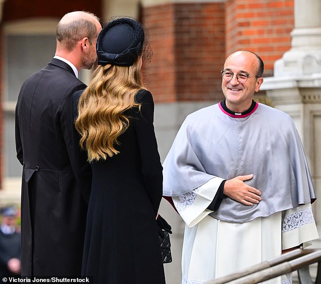 The Prince and Princess showed their respects as they arrived for the Duchess' funeral this afternoon