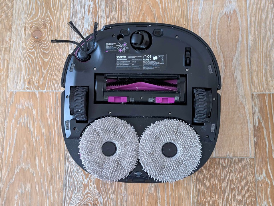 Robot vacuum cleaner underside view.