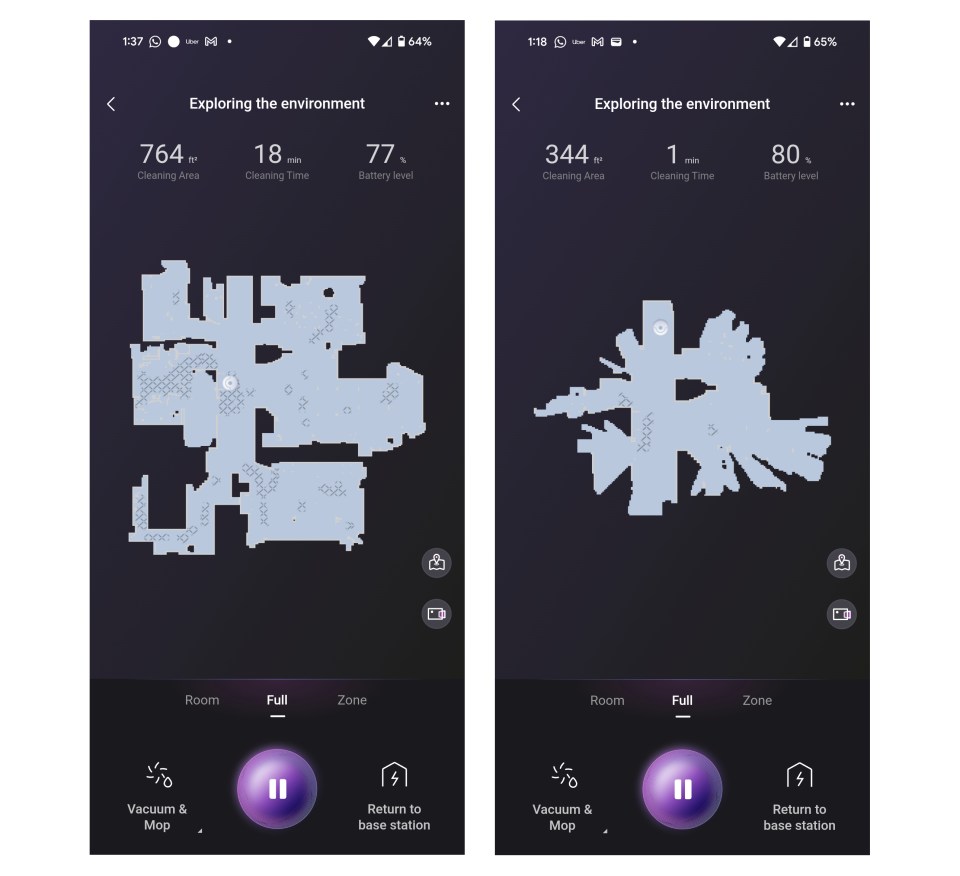 Illustration of a phone screen showing a robot vacuum's cleaning progress.