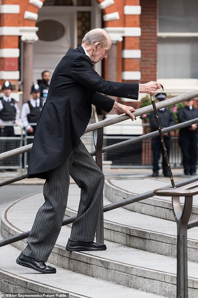 Prince Edward, the Duke of Kent, used a walking stick as he arrived at Westminster Cathedral today