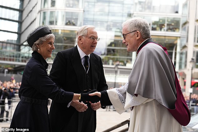 Prince Richard, Duke of Gloucester and Birgitte, Duchess of Gloucester arrive for the funeral