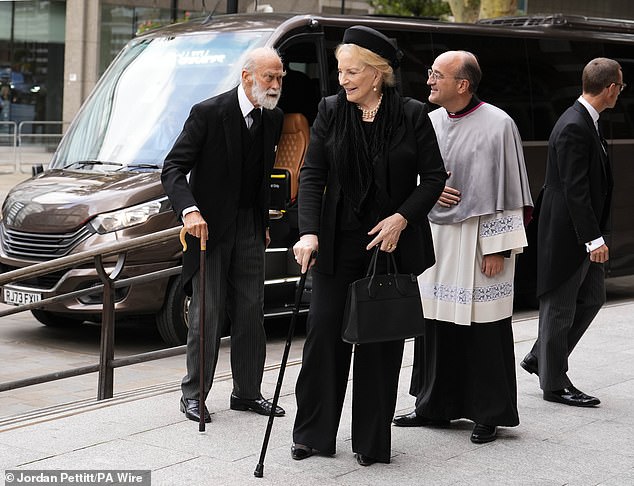Prince and Princess Michael of Kent arrive for the requiem mass service for the Duchess today