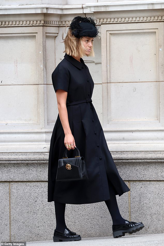 Lady Amelia Windsor pictured at her grandmother the Duchess of Kent's funeral at Westminster Cathedral today