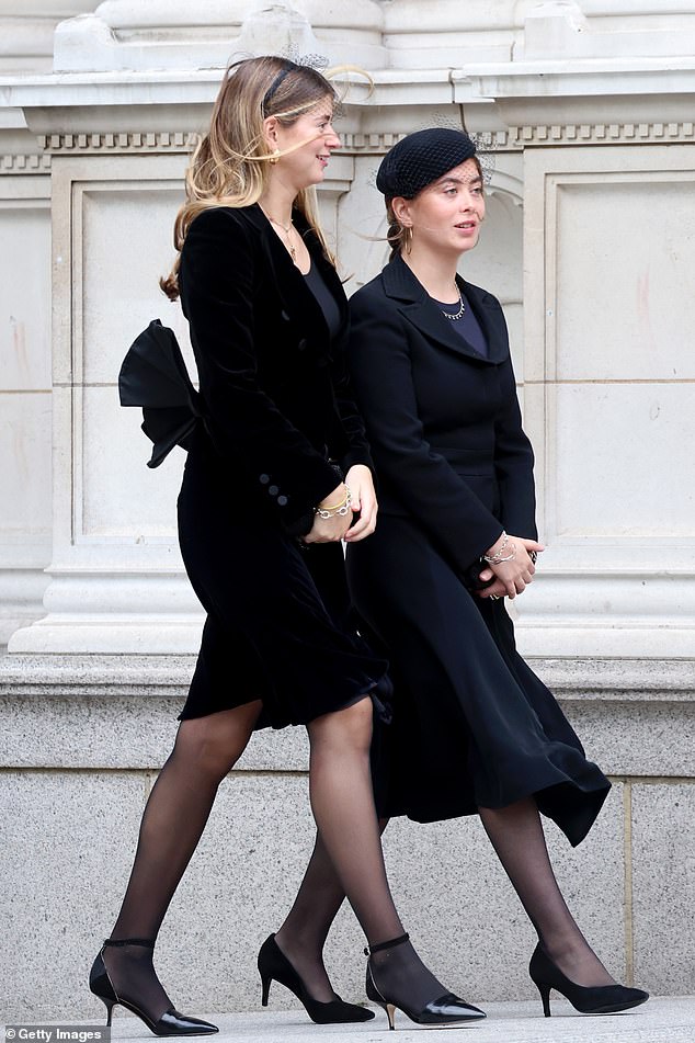 Lady Eloise Taylor and Lady Estella Taylor both pictured today at the funeral of the Duchess of Kent