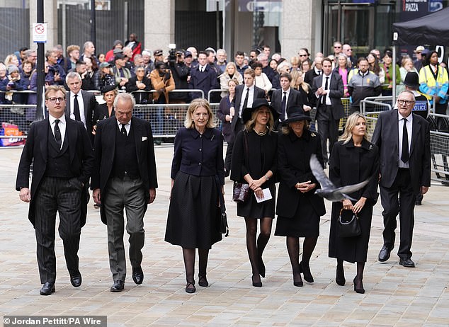 Mourners arriving for the Duchess of Kent's funeral service at Westminster Cathedral on Tuesday