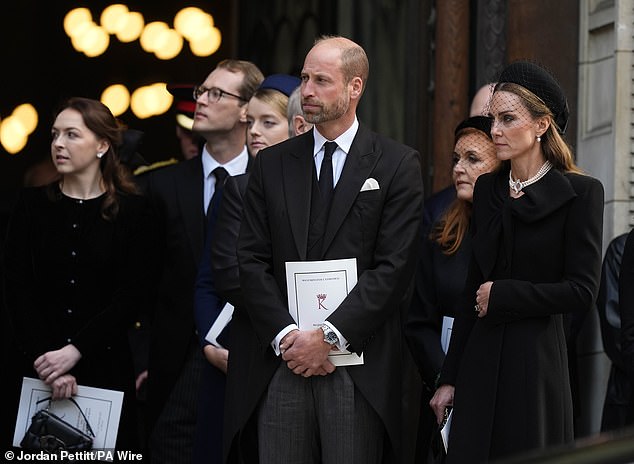 Pictured: William and Kate at the Requiem Mass service for Katharine, Duchess of Kent