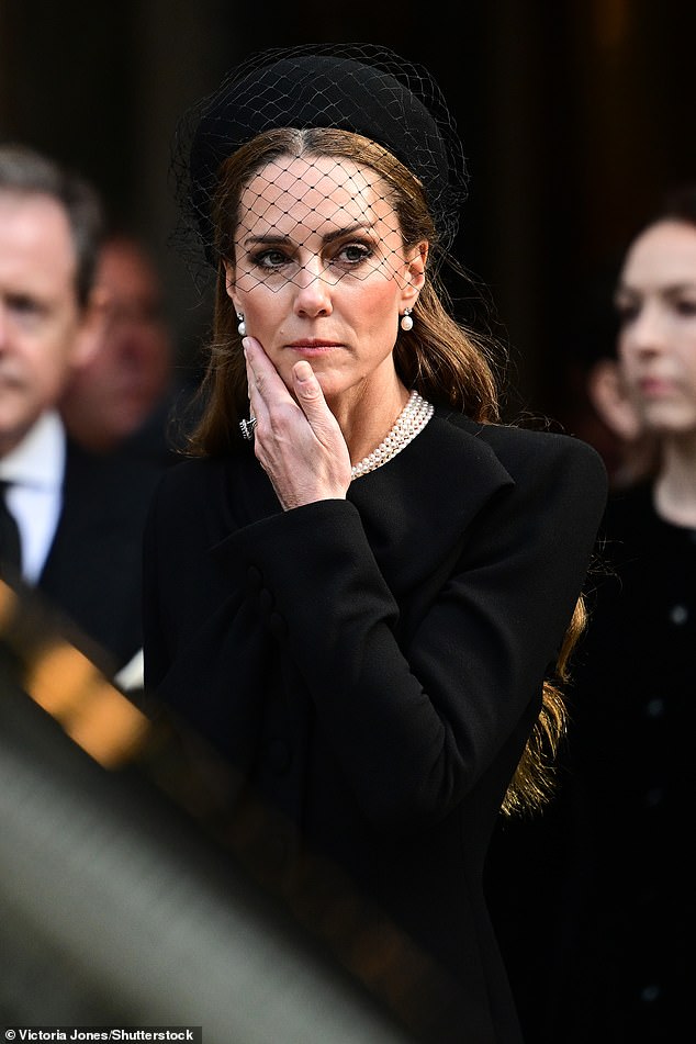 Kate leaving Westminster Cathedral as the Royal Family came together to lay the Duchess of Kent to rest