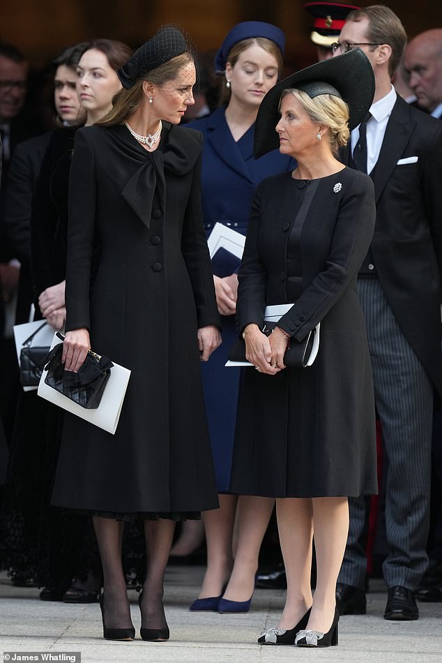The Princess of Wales and the Duchess of Edinburgh after today's funeral in London