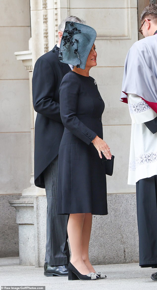 Sophie observed traditional mourning dress as she joined other members of the Royal Family in paying respects to Katharine, who died peacefully at home, surrounded by her family, on September 4