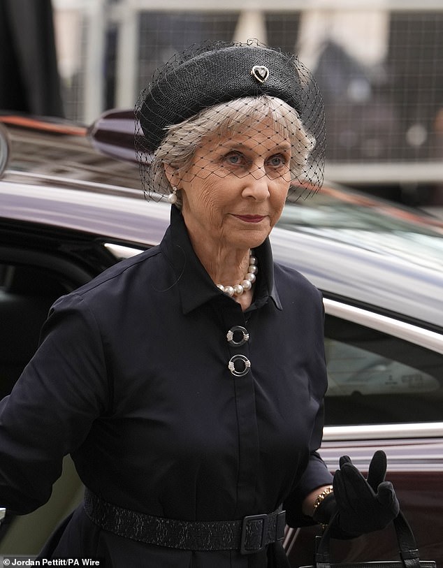 Pictured: The Duchess of Gloucester arriving for the Requiem Mass service for the Duchess of Kent