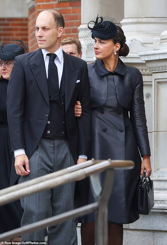Lord Frederick Windsor and his wife Sophie Winkleman attended the Duchess of Kent's funeral today