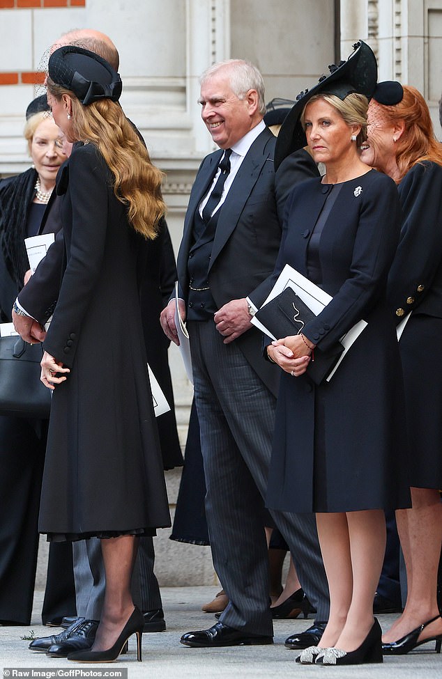 The Duke of York is pictured standing next to the Duchess of Edinburgh at Westminster Cathedral