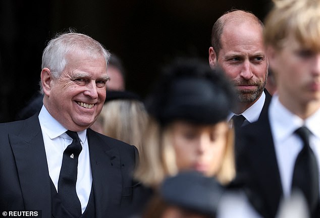 Later, Andrew could be seen laughing as William awkwardly stood next to him outside the Abbey