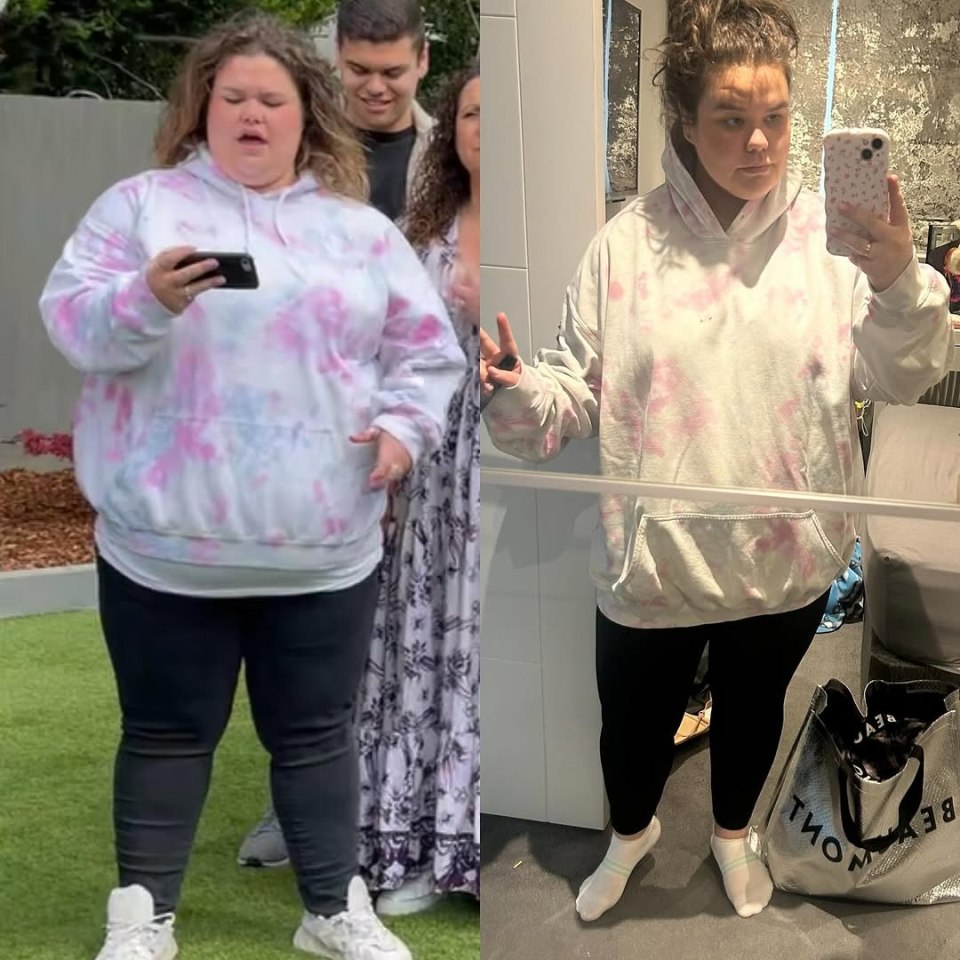 Collage of Amy Tapper's weight loss before and after.