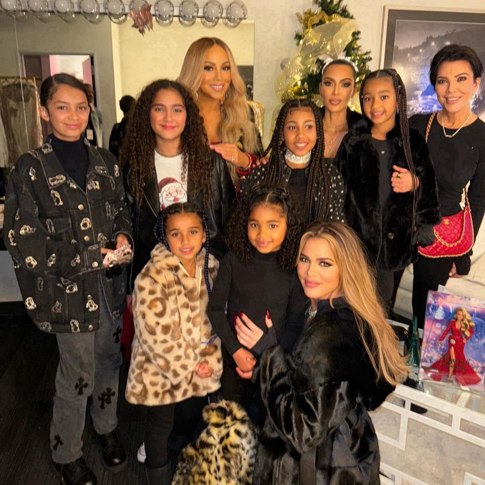 Khloe Kardashian, Kim Kardashian, Kris Jenner, Mariah Carey, North, Chicago, True, and Dream at Mariah Carey's Christmas concert.