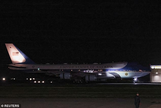The US President, 79, landed at Stansted Airport on Air Force One just after 9pm