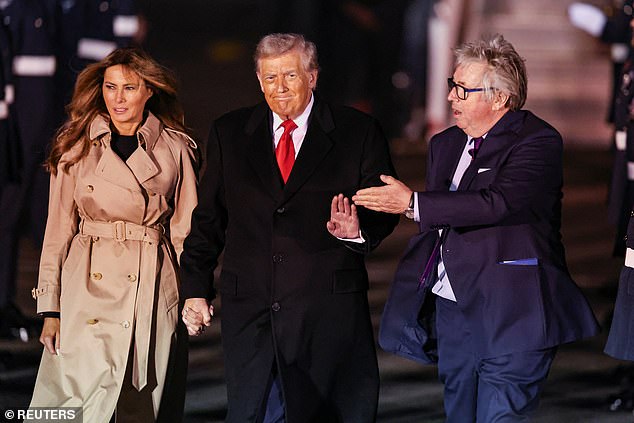 Trump and First Lady Melania Trump are greeted by Viscount Henry Hood